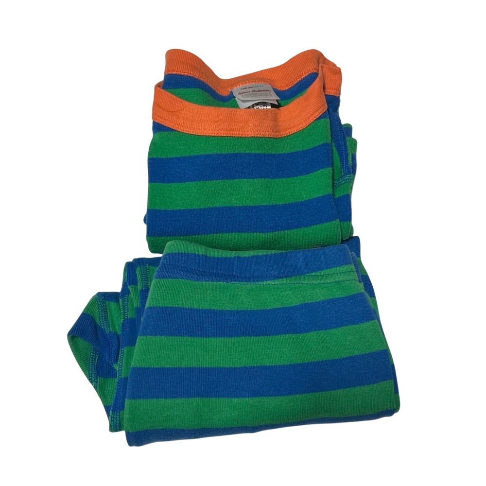 Hanna Andersson Kids Blue Green Striped Organic Cotton Pajama Set Size 12 14